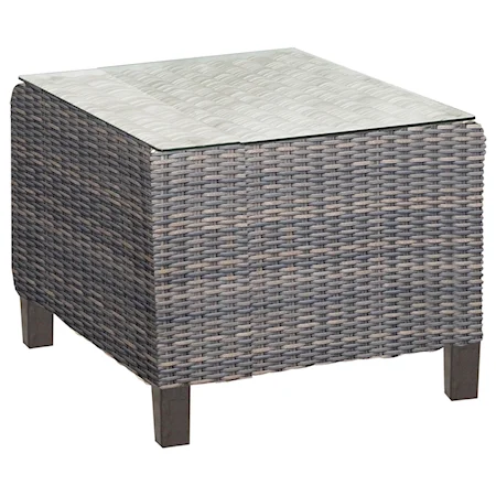 Woven Square End Table with Glass Top
